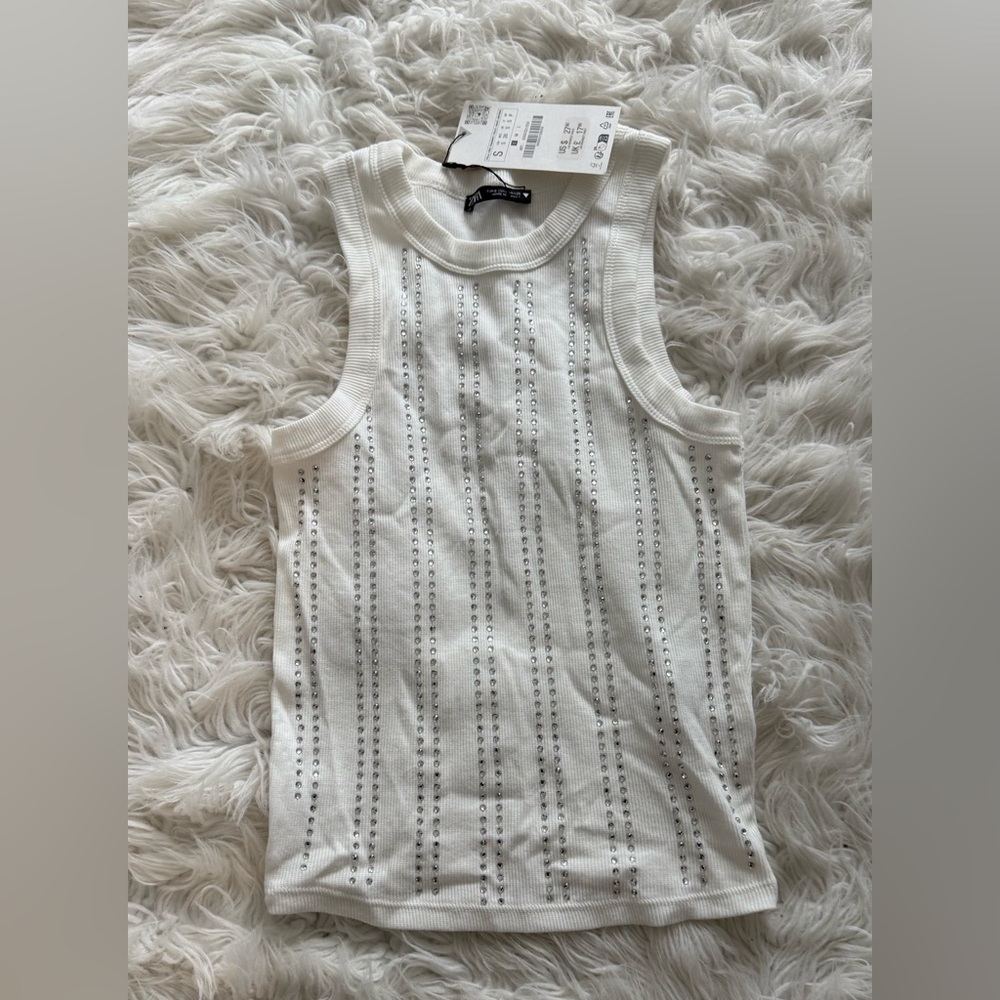 Zara White Ribbed Sleeveless Tank Top